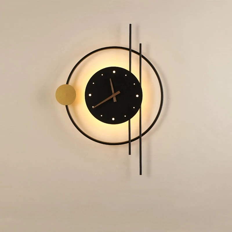 Modern Personalized Clock Living Room Backdrop Acrylic Wall Lamp Gold Bedroom Bedside Led Wall Light