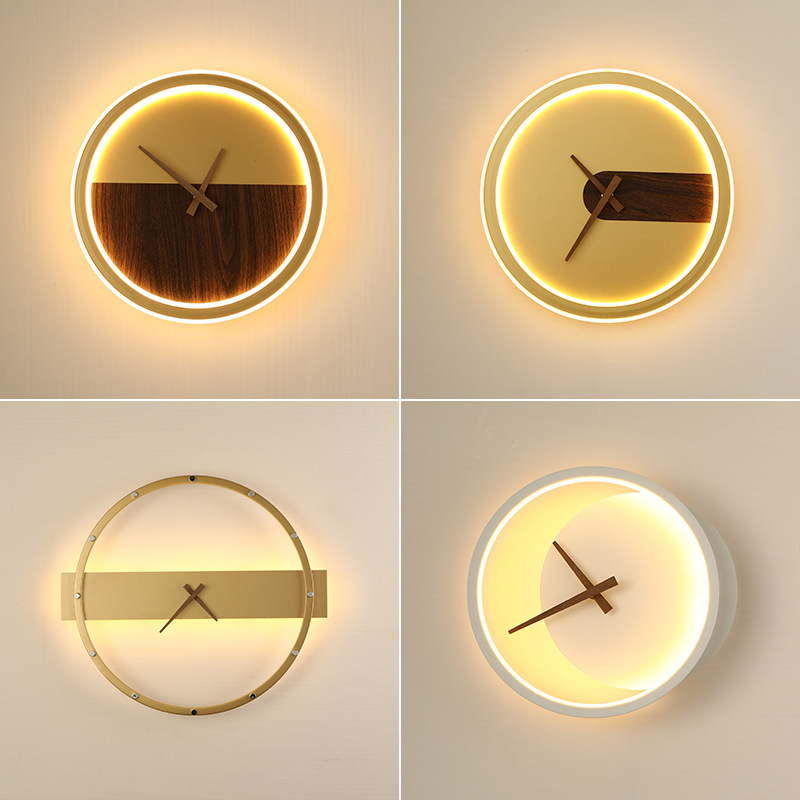 Modern Personalized Clock Living Room Backdrop Acrylic Wall Lamp Gold Bedroom Bedside Led Wall Light