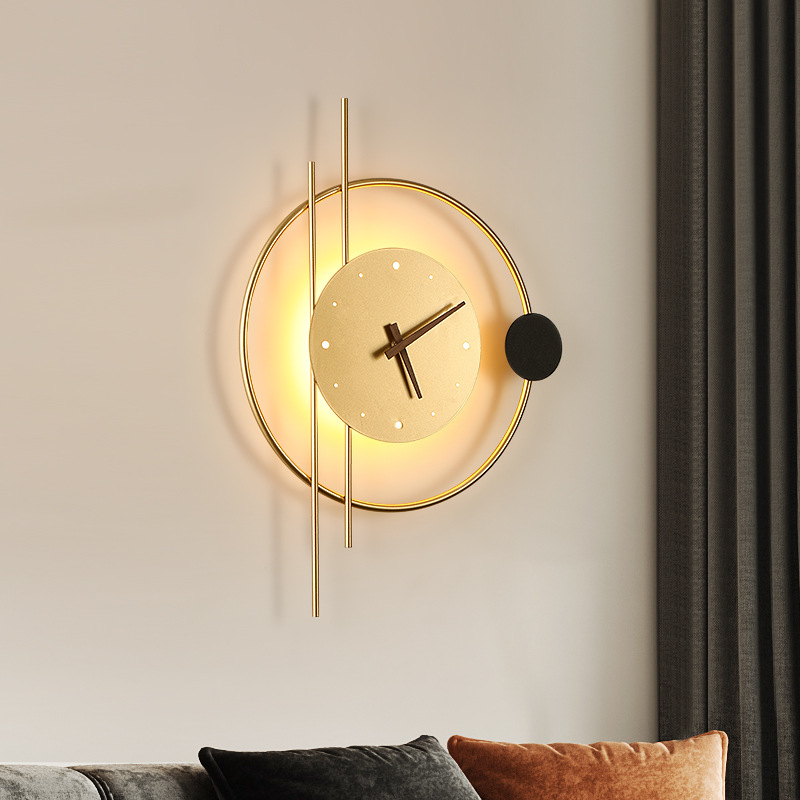 Modern Personalized Clock Living Room Backdrop Acrylic Wall Lamp Gold Bedroom Bedside Led Wall Light