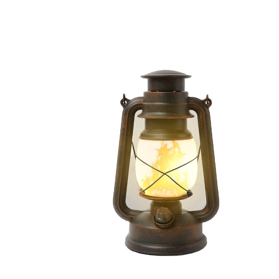 Farmhouse Rustic Accent Kerosene Dietz Electric Lantern Oil Lamp with Edison LED Bulb Black Matte Nightstand Table Lamps Antique