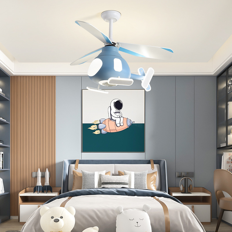 Aircraft Model Children Cartoon Led Ceiling Light With Fan Helicopter Plane Ceiling Fan With Light For Children's Bedroom