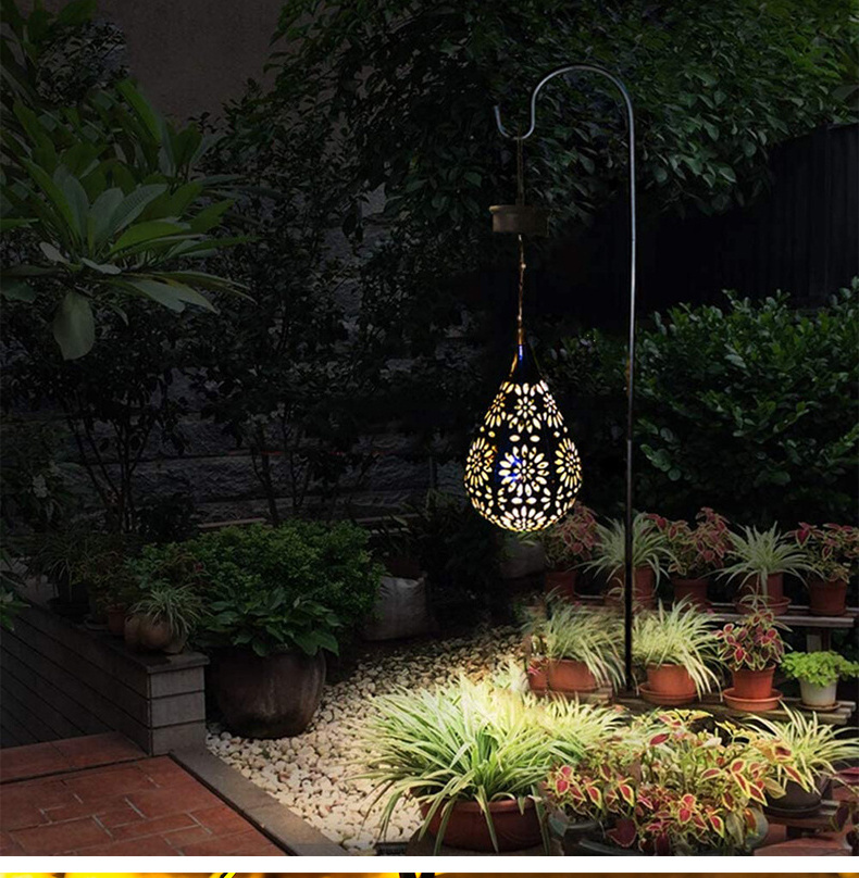 LED solar wrought iron hollow projection lantern solar hanging lamp garden decoration lamp garden courtyard outdoor decoration