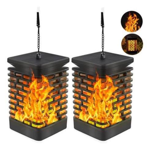 Hanging Hook Wireless Solar Garden Flickering Torches Flames Candle Lights Lantern for Outdoor Table Path Decoration