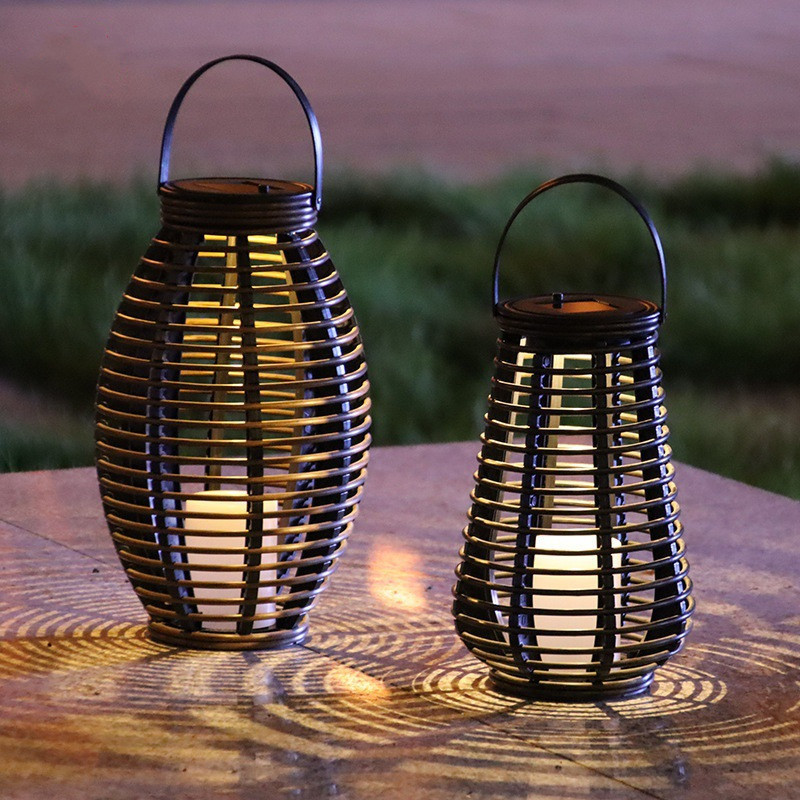 Waterproof Led Garden Solar Light Flickering Yellow Led Candle Rattan Lamp Outdoor Hanging Solar Lights