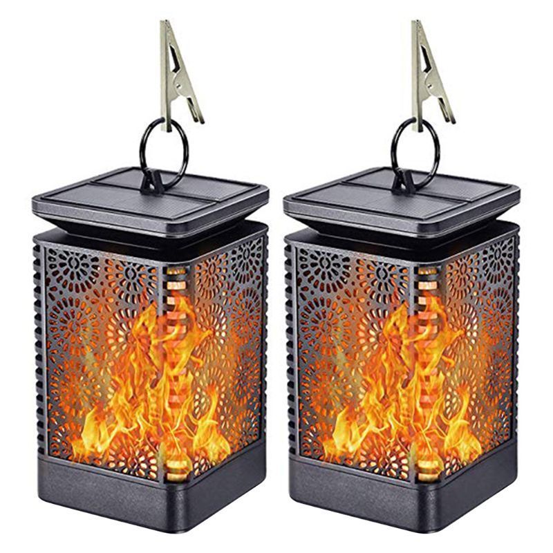 Hanging Hook Wireless Solar Garden Flickering Torches Flames Candle Lights Lantern for Outdoor Table Path Decoration