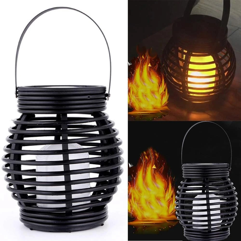 Waterproof Led Garden Solar Light Flickering Yellow Led Candle Rattan Lamp Outdoor Hanging Solar Lights