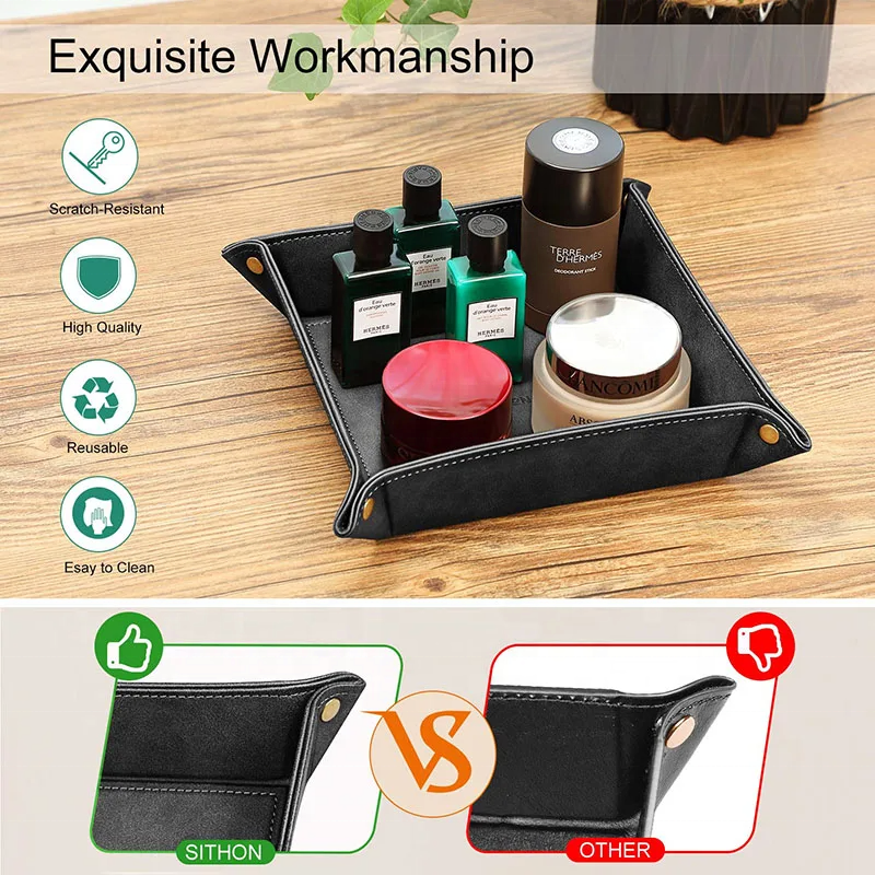 Men's PU Valet Tray Bedside Table Organizer Tray Tray Watches Wallets Cell Phones Keys Office Travel Dresser Leather Single