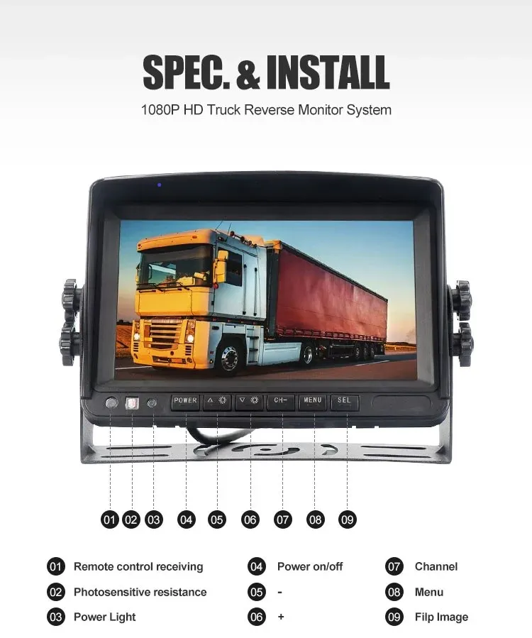 7 Inch Monitor 1080P Auto Vehicle Reverse for Bus Truck Van Trailer RV Campers Motor Heavy Duty Vehicle Truck Bus Backup Camera