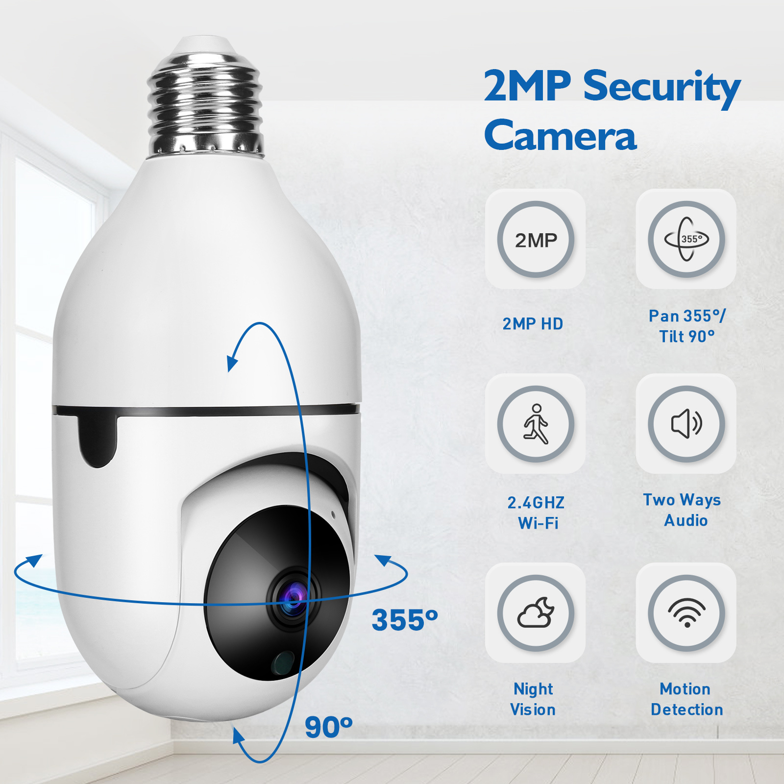 Smart home light bulb lamp wifi 2MP camera 360 Degree pnaoramic wireless IR Security VR CCTV Camera