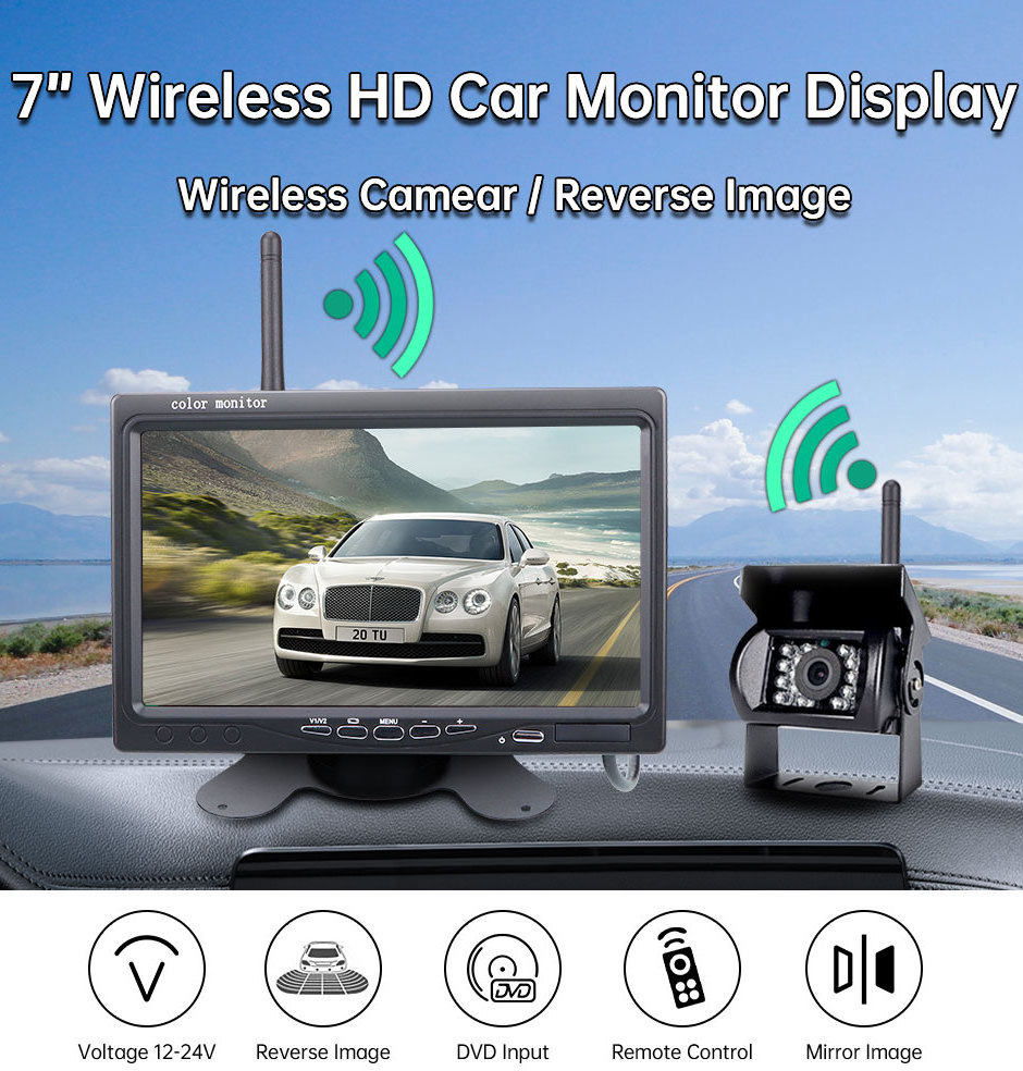 Wireless truck rear view camera and wireless truck monitor system car roof mount lcd monitor with tv