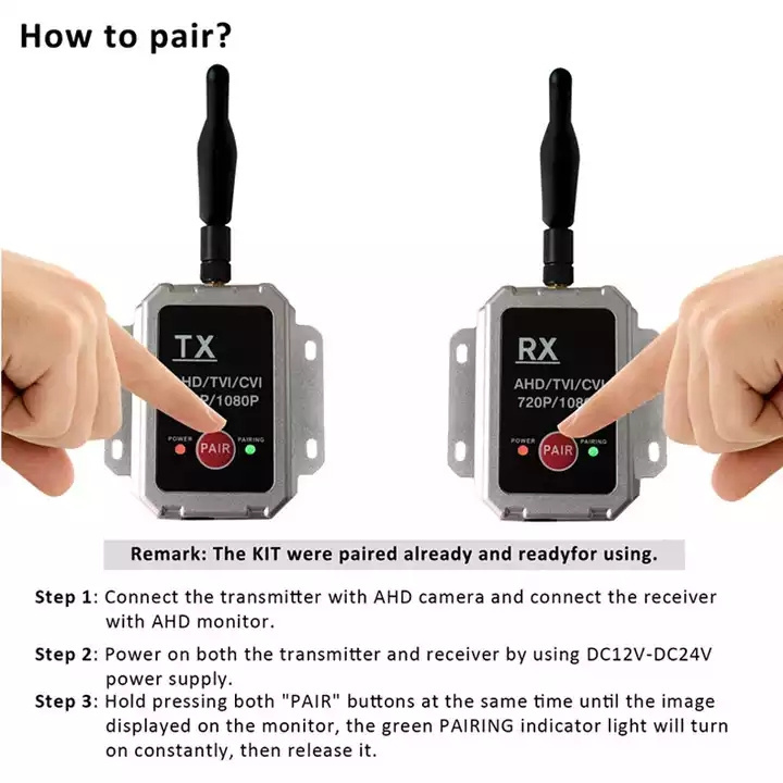 Wireless Transceiver AHD Wireless Transmitter/Receiver for up to 720P 1080P Wired Cameras