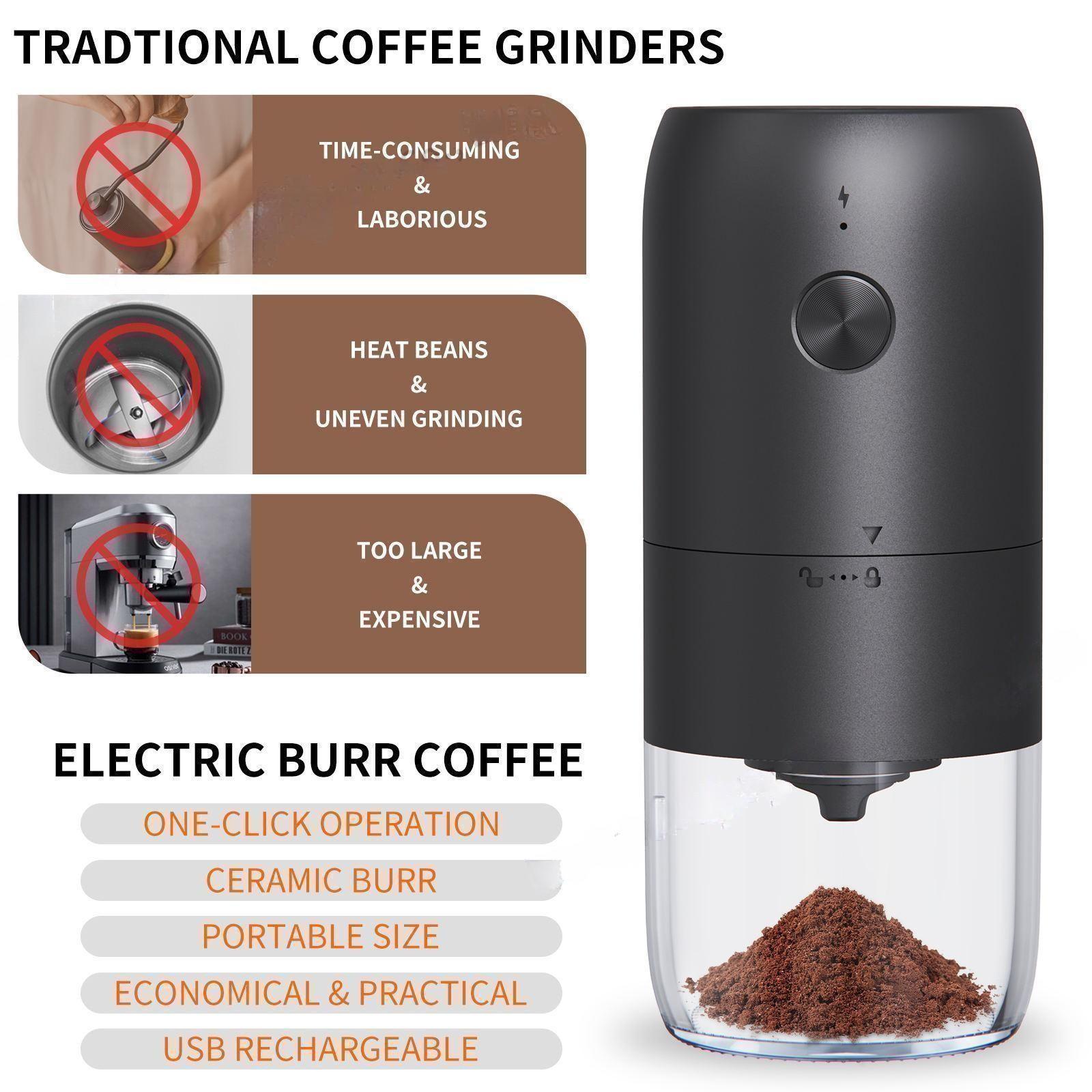 Bean Burr Grinder Factory wholesales Portable Espresso Ceramic Cordless USB Stainless Steel Coffee Grinder Electric