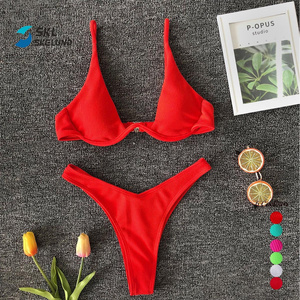 2022 Simple Womens Underwire Bra High Cut Bikini Set Beach Two Piece Bathing Suit Sexy Triangle Micro Thing Swimwear Bikini