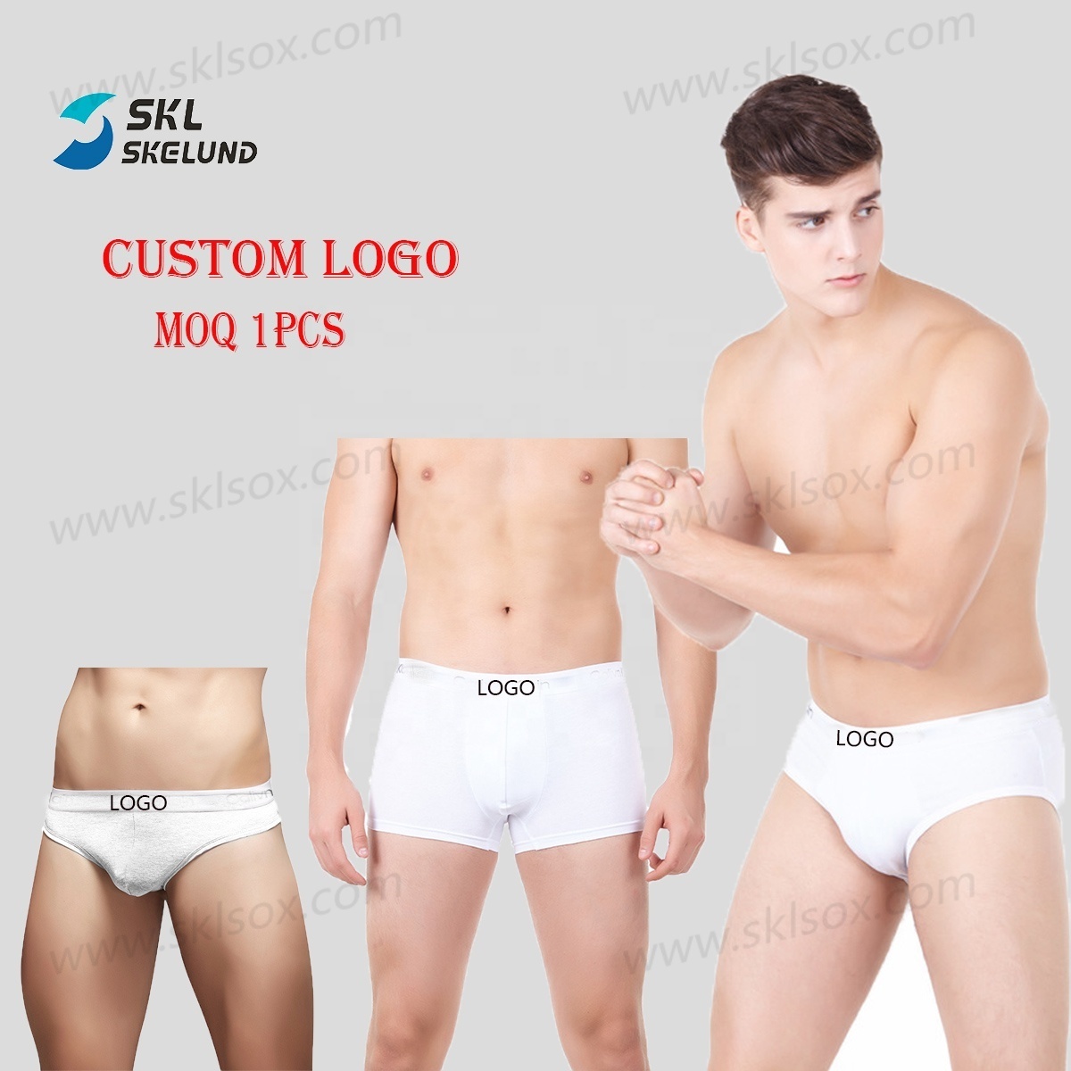 Wholesale Custom Logo White Men Cotton Stretch Low Rise Trunks Breathable Solid White Underpants Bikini Mens White Boxer Briefs