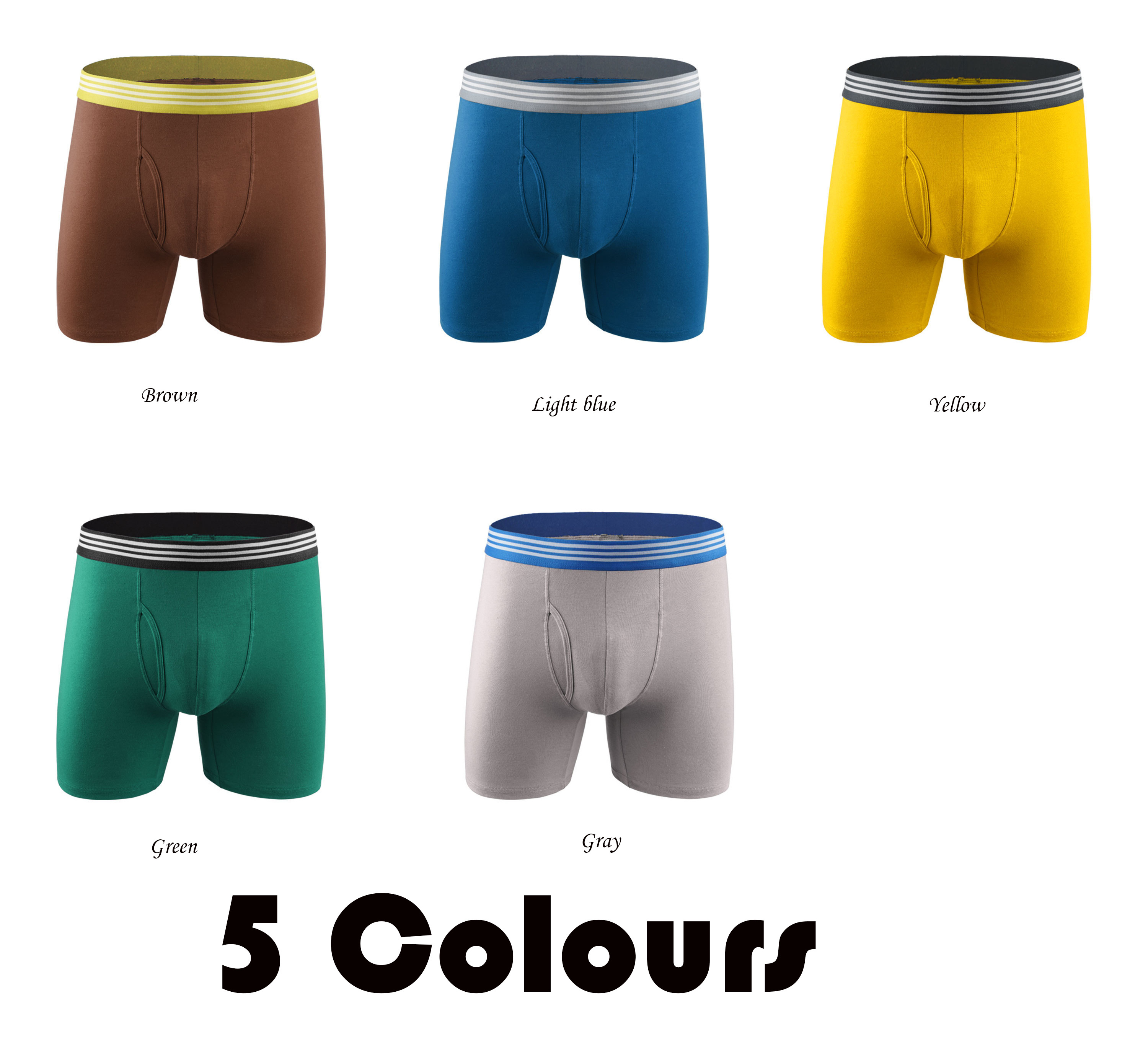 Wholesale No MOQ Custom Logo Men Boxer Briefs Cotton Colorful Men Underwear Custom Open Front Long Boxer For Men