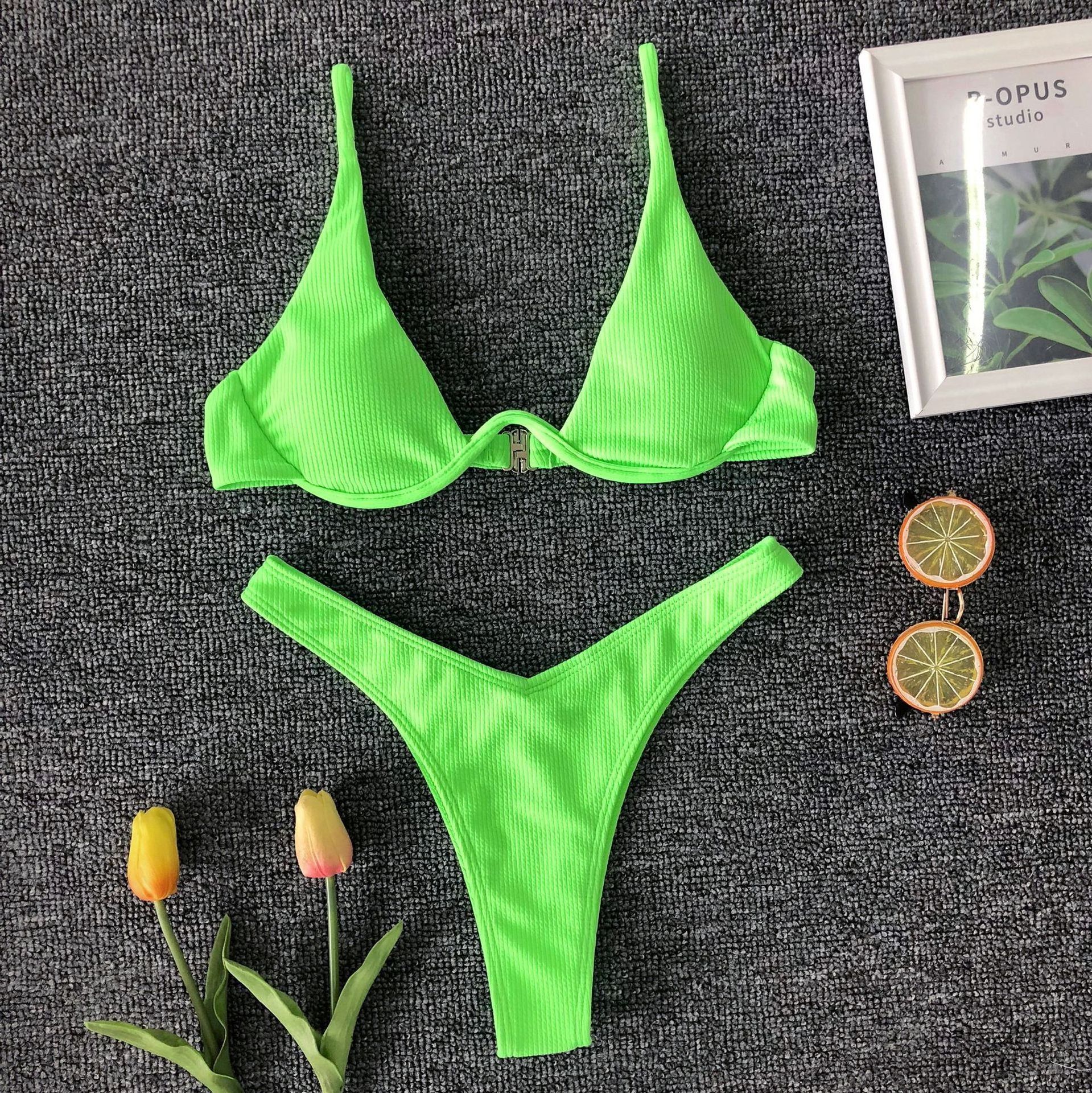 2022 Simple Womens Underwire Bra High Cut Bikini Set Beach Two Piece Bathing Suit Sexy Triangle Micro Thing Swimwear Bikini