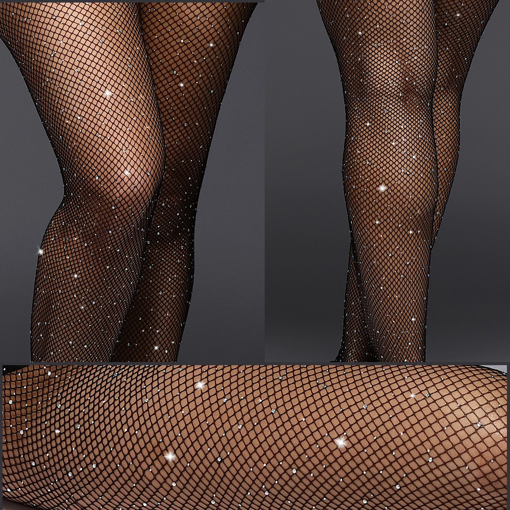 Rhinestone Shiny Fishnets Stocking Pantyhose Sexy Mesh Tights Nylon Seamless Mesh Glitter Diamond Pantyhose Summer Sexy Stocking