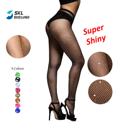 Rhinestone Shiny Fishnets Stocking Pantyhose Sexy Mesh Tights Nylon Seamless Mesh Glitter Diamond Pantyhose Summer Sexy Stocking