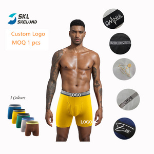 Wholesale No MOQ Custom Logo Men Boxer Briefs Cotton Colorful Men Underwear Custom Open Front Long Boxer For Men