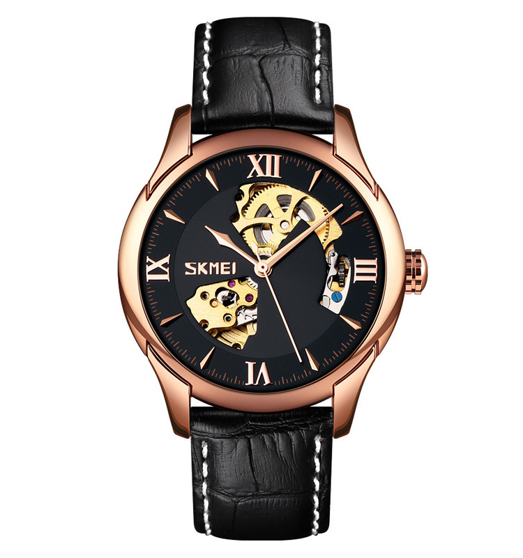 skmei 9223 automatic watch newest men golden hour watch cheapest price leather quartz jam relojes