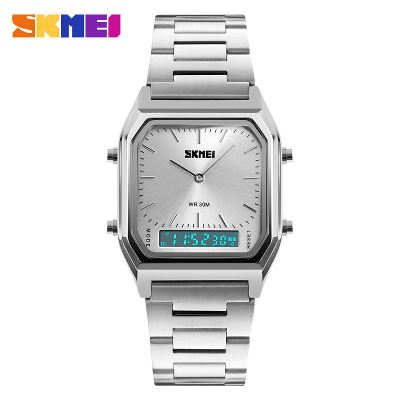 skmei 1220 simple design business men wristwatch stainless steel fashion reloj dual time watches for men