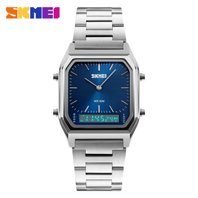 skmei 1220 simple design business men wristwatch stainless steel fashion reloj dual time watches for men