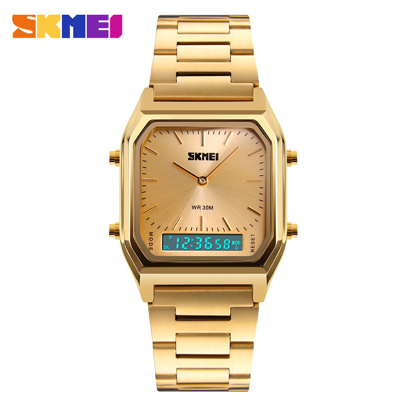 skmei 1220 simple design business men wristwatch stainless steel fashion reloj dual time watches for men