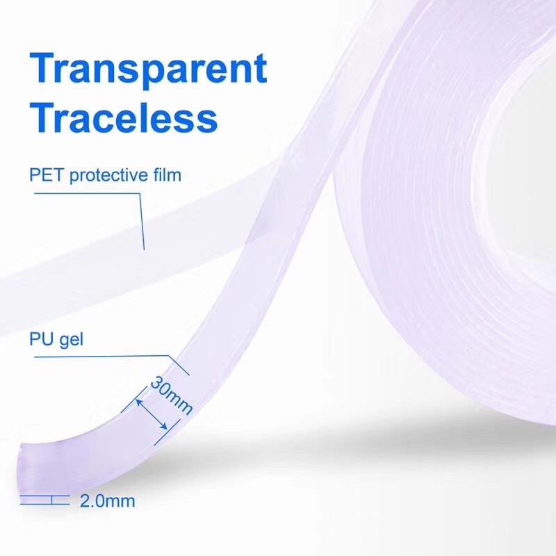 5 Meters Long Removable&Reusable Double Sided Sticky PU Gel Pad No Residue Adhesive Tape