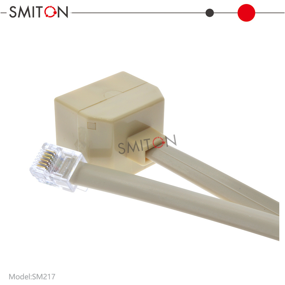 Telephone rj12 extension adapter male line to double rj12 female splitter