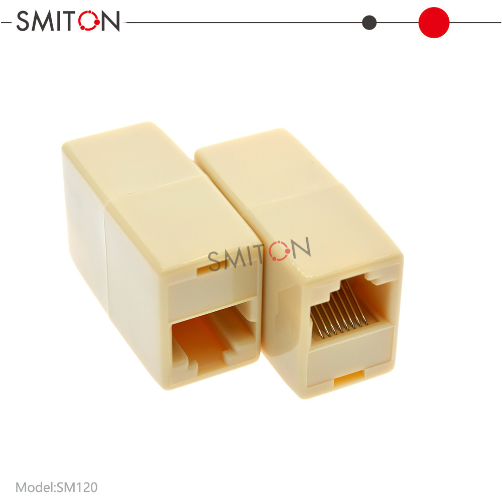 Beige Plastic RJ45 FEMALE TO RJ45 FEMALE/8P Network line Splitter