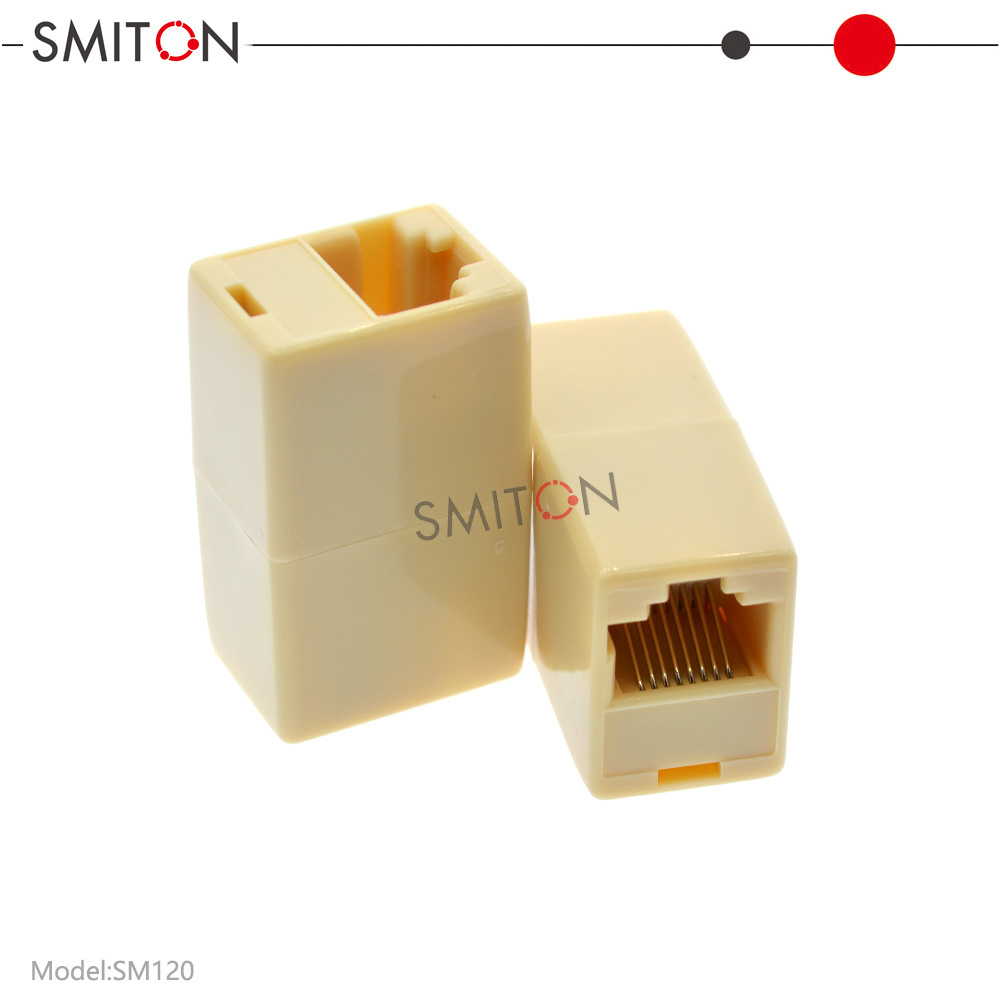 Beige Plastic RJ45 FEMALE TO RJ45 FEMALE/8P Network line Splitter