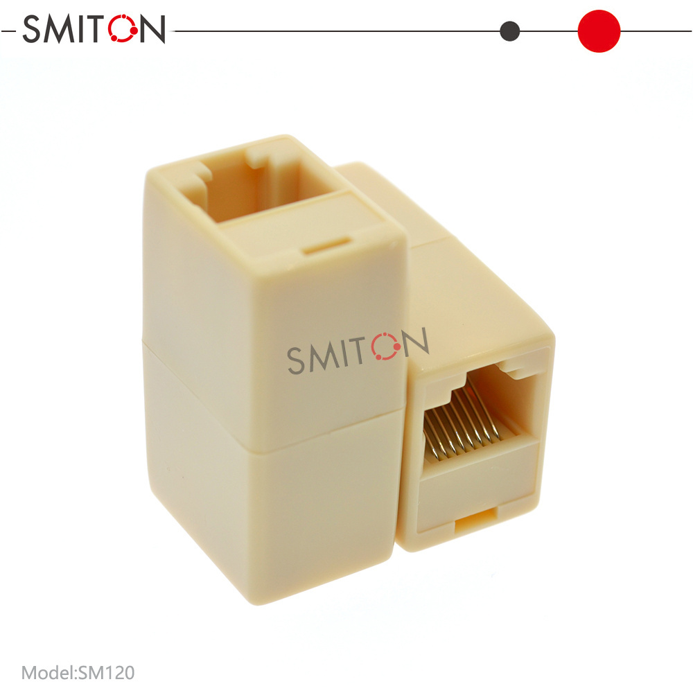 Beige Plastic RJ45 FEMALE TO RJ45 FEMALE/8P Network line Splitter