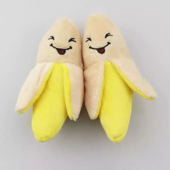 High Quality Happy Smile Banana Shape Interactive Teeth Cleaning Molar Plush Dog Chew Toy