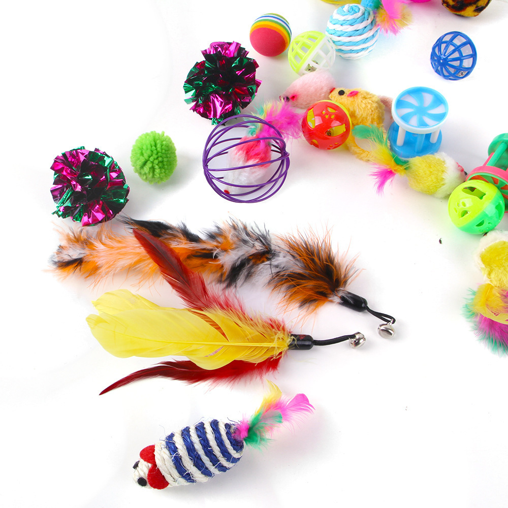 26Pcs Cat Toys Set Indoor Outdoor Interactive Kitten Toy Assortments Cat Tunnel Balls Bell Feather Teaser Wand Mice Toys