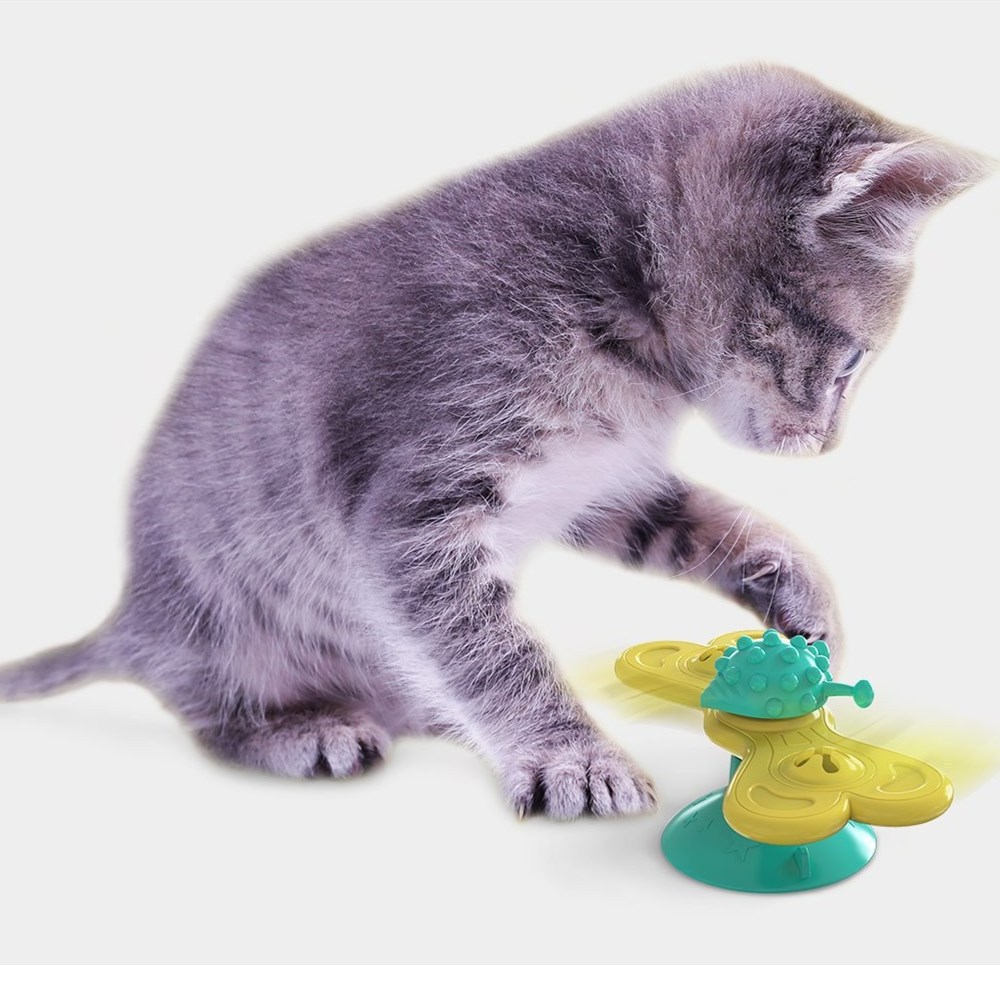 Grooming Rubber Molar Cat Pet Toy Windmill Catnip Toy For Kitten With Suction Cup Cat Toy