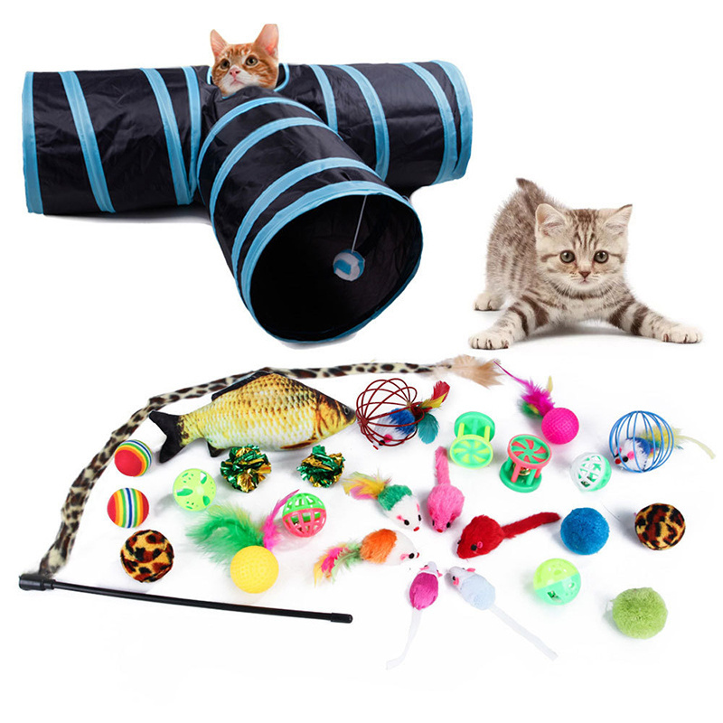 Hot Selling Interactive Cat Tunnel Toy Set Feather Mice Teaser Balls Cat Toys 27pcs per pack