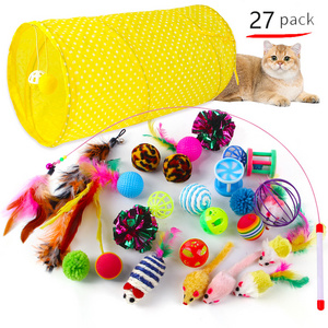 Hot Sale 27 PCs Pack of kitten Toys Bulk Pet Feather Ball Interactive Mouse Cat Toy Set