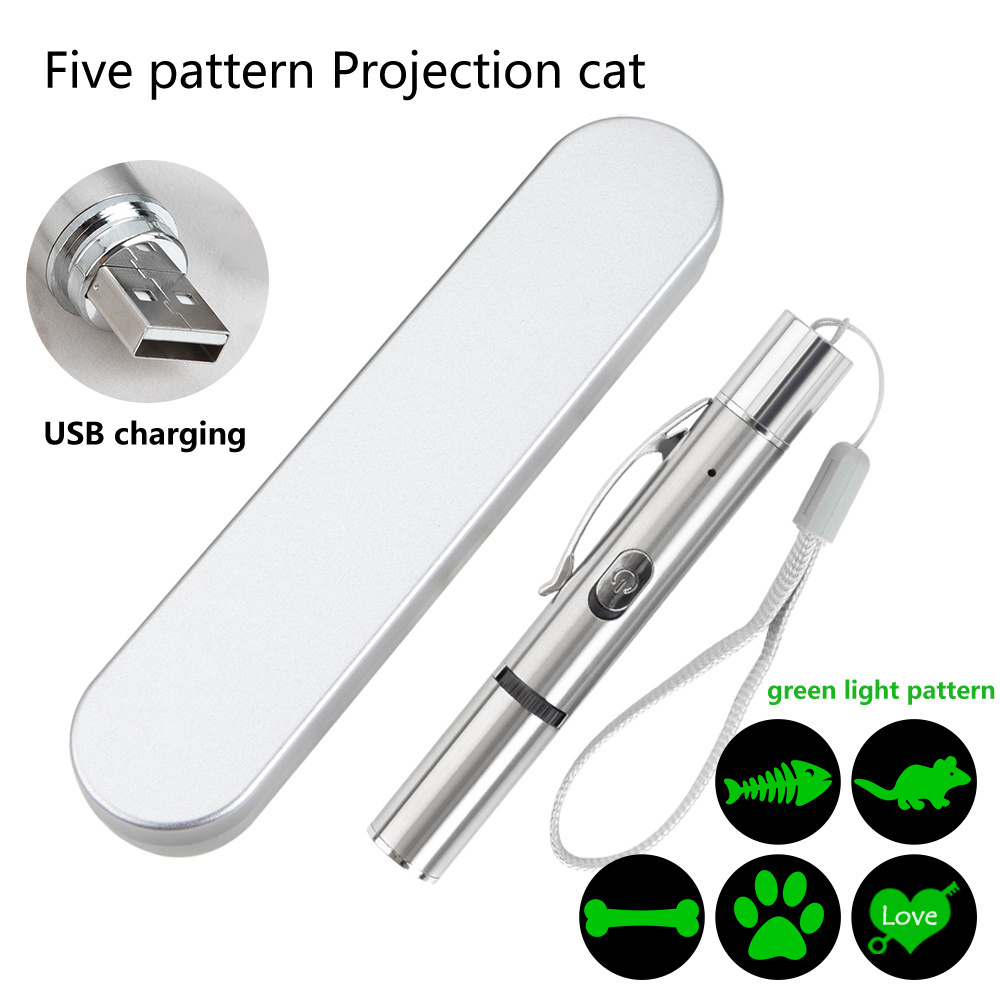 Laser Pen Interactiv USB Rechargeable 5 Patterns Mini Aluminum LED Light Flashlight Pet Cat Catch Light Pointer Toy