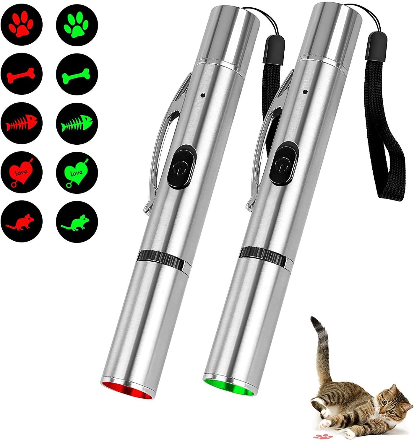 Laser Pen Interactiv USB Rechargeable 5 Patterns Mini Aluminum LED Light Flashlight Pet Cat Catch Light Pointer Toy