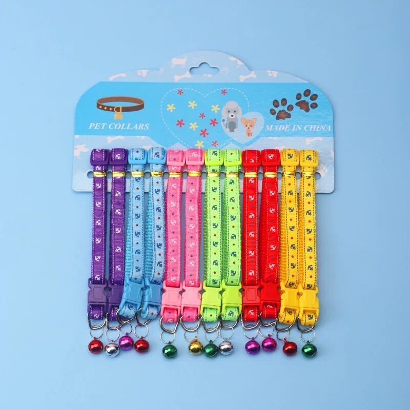 Paw Print Nylon Cat Collar With Bell Adjustable Polyester Nylon Breakaway Cat Dog Pet Collar Products 2023