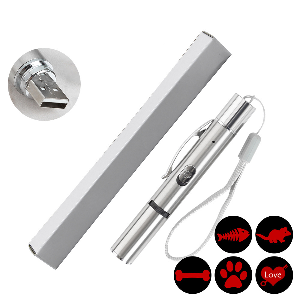 Laser Pen Interactiv USB Rechargeable 5 Patterns Mini Aluminum LED Light Flashlight Pet Cat Catch Light Pointer Toy