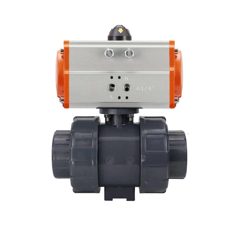 2 Way PVC UPVC Plastic Double true Union double acting Pneumatic Actuator G thread Ball Valve for Acid Chemical Resistant