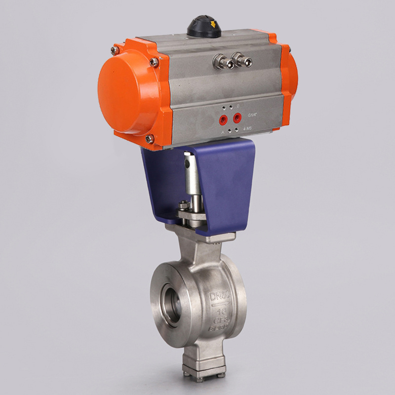 Spring return 2 way V port DN80 3 inch ss304 Stainless Steel wafer Air Operated pneumatic Actuator  control Segment Ball Valve