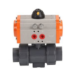 2 Way PVC UPVC Plastic Double true Union double acting Pneumatic Actuator G thread Ball Valve for Acid Chemical Resistant