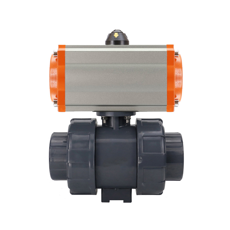 2 Way PVC UPVC Plastic Double true Union double acting Pneumatic Actuator G thread Ball Valve for Acid Chemical Resistant