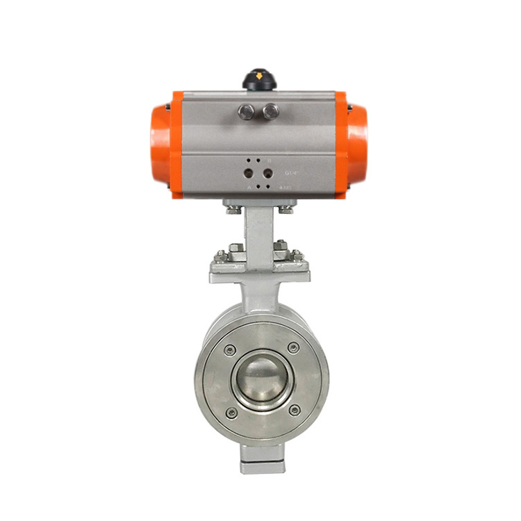 Spring return 2 way V port DN80 3 inch ss304 Stainless Steel wafer Air Operated pneumatic Actuator  control Segment Ball Valve