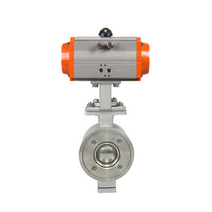 Spring return 2 way V port DN80 3 inch ss304 Stainless Steel wafer Air Operated pneumatic Actuator  control Segment Ball Valve