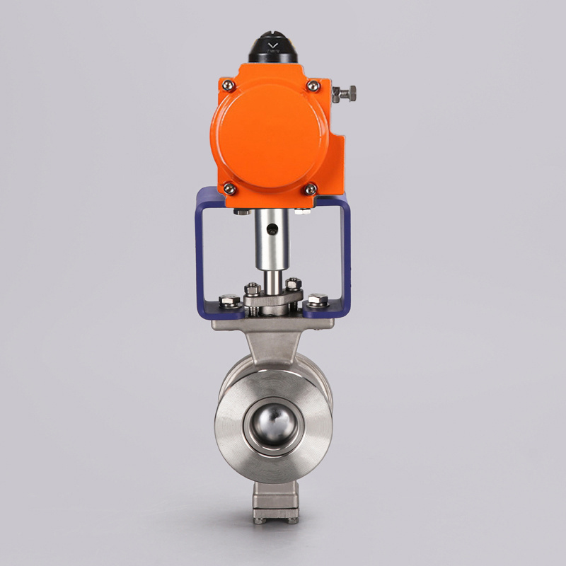 Spring return 2 way V port DN80 3 inch ss304 Stainless Steel wafer Air Operated pneumatic Actuator  control Segment Ball Valve