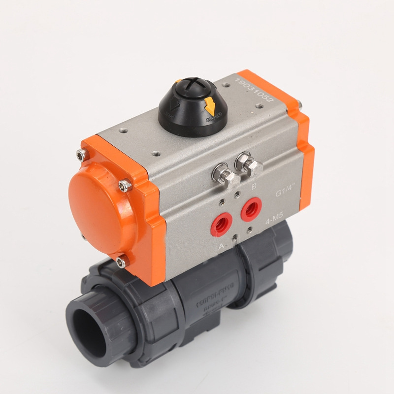 2 Way PVC UPVC Plastic Double true Union double acting Pneumatic Actuator G thread Ball Valve for Acid Chemical Resistant