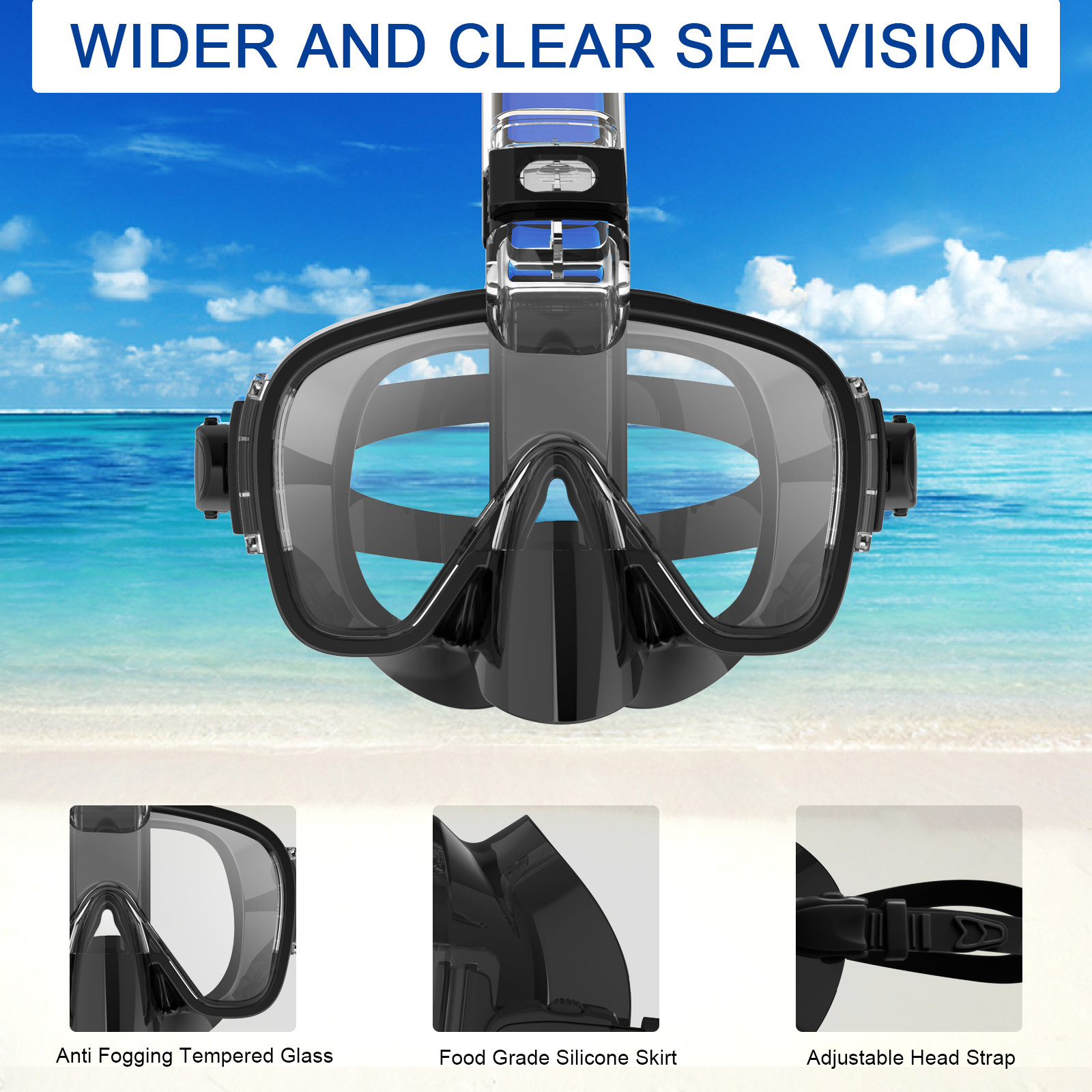 2023 New Design 180 Degree Panoramic 3 IN 1 Anti-Fog Anti-Leak Scuba Diving Mask with Camera Mount